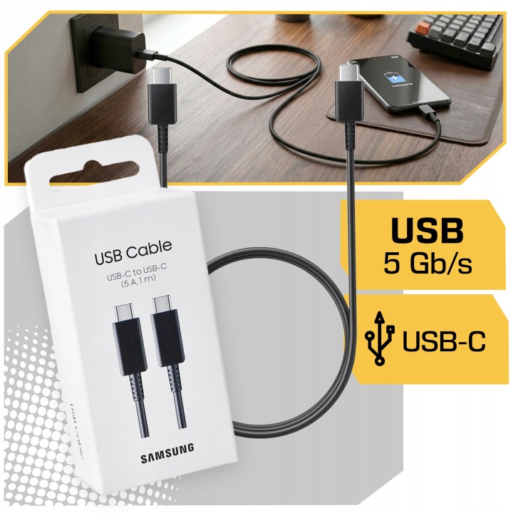 PRZEWÓD SAMSUNG 2X USB-C KABEL 1M SZYBKIE ŁADOWANIE SUPER FAST CHARGE 5A Stan opakowania oryginalne